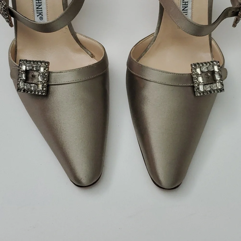 VTG Manolo Blahnik Crystal Satin Slingbacks in box- Carolyne 90s Mary Jane Esque - Picture 7 of 17